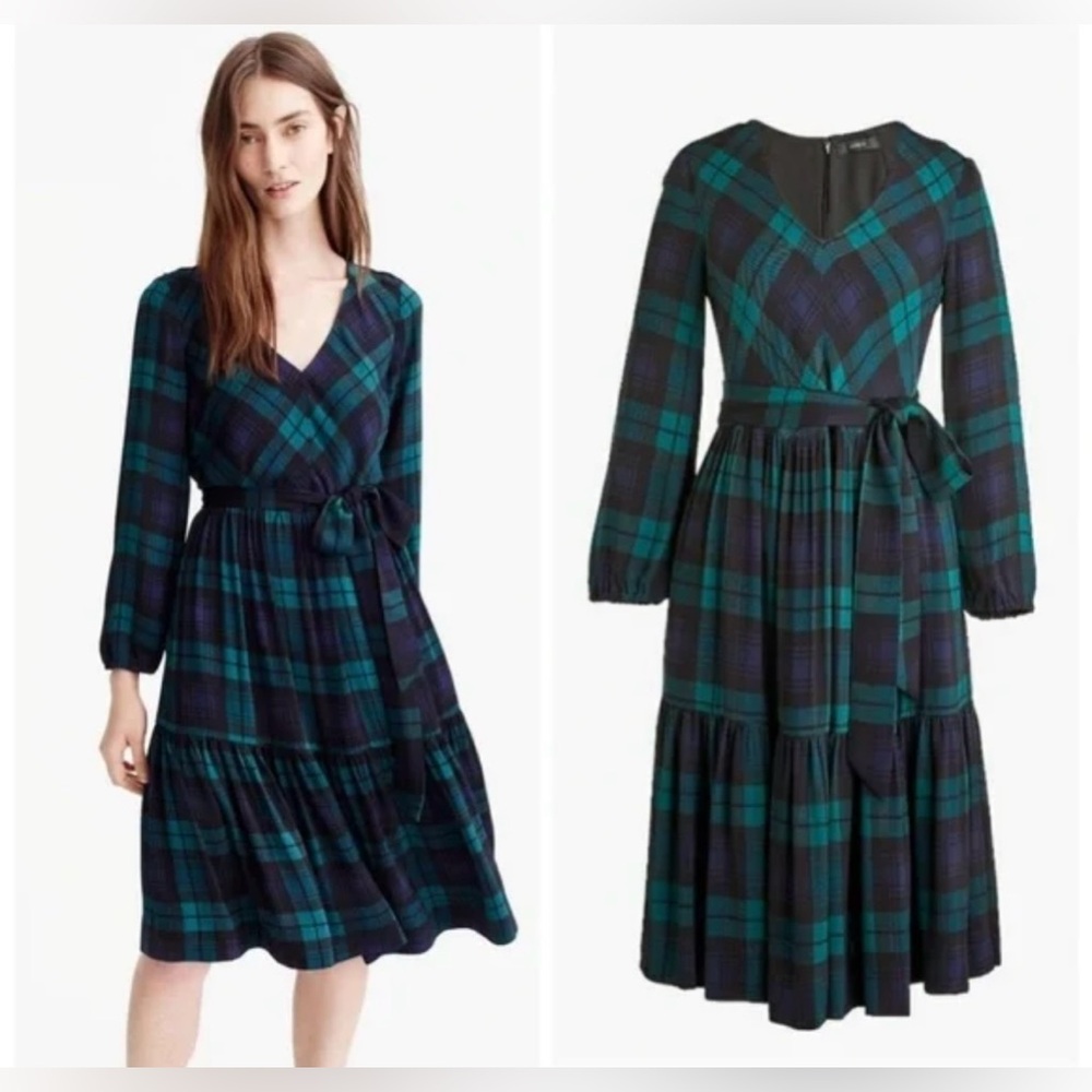 J. Crew Black Watch Green Tartan Dress / Size 2